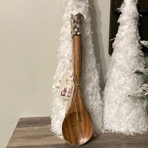 hip hop made in India WOODEN BUNNY SERVER SET OF 2 W/ SILVER TONE BUNNY DETAIL